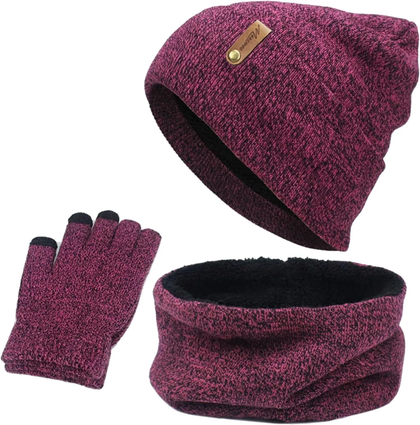 3-Pieces Winter Hat Neck Warmer Touchscreen Gloves Set Knit Thick Scarf Beanie Hat Scarves Set Gifts for Men
