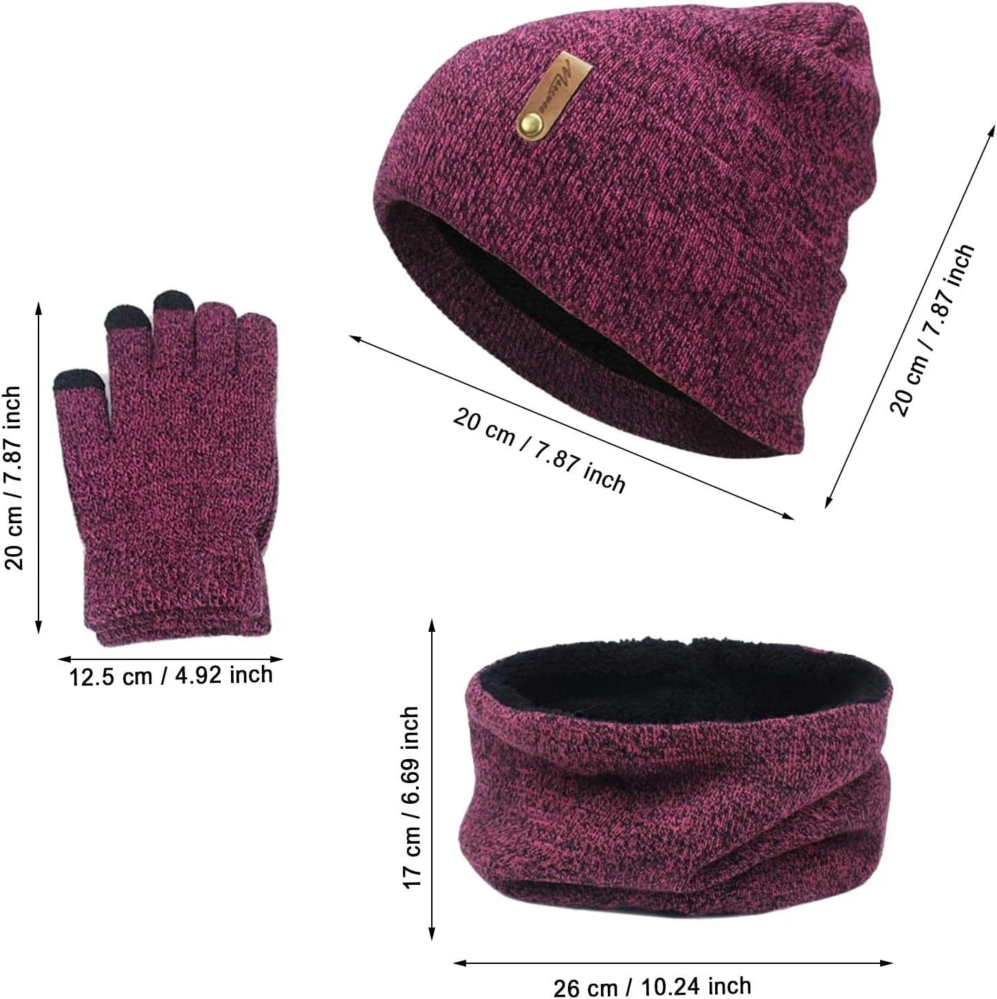 3-Pieces Winter Hat Neck Warmer Touchscreen Gloves Set Knit Thick Scarf Beanie Hat Scarves Set Gifts for Men