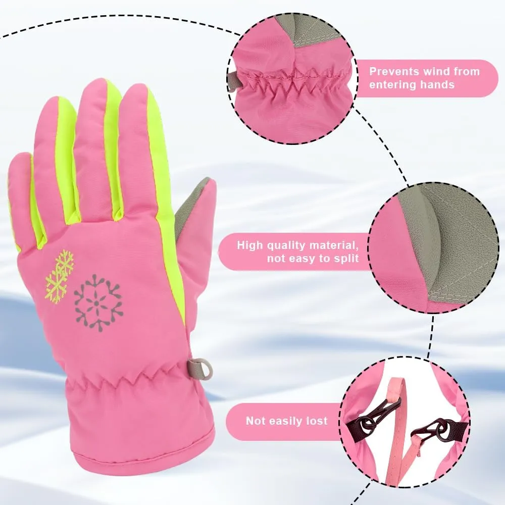 3 Sizes Kids Gloves, Snow & Ski Gloves for Boys & Girls, Winter Waterproof