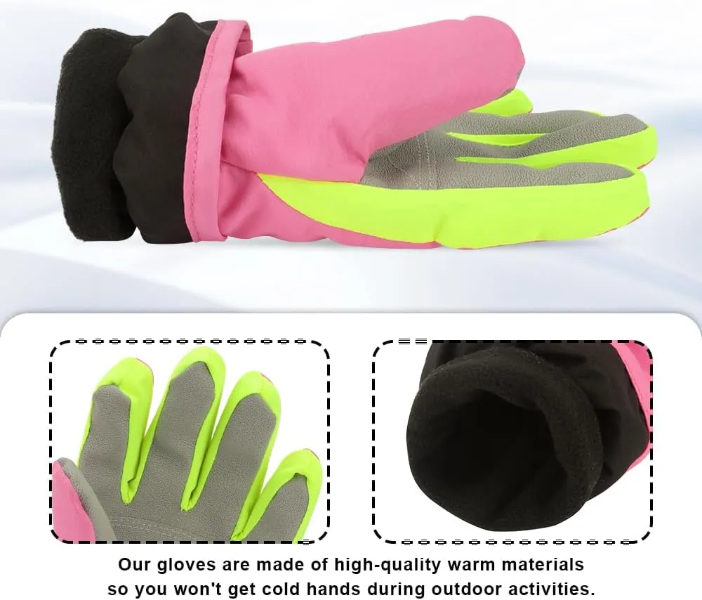 3 Sizes Kids Gloves, Snow & Ski Gloves for Boys & Girls, Winter Waterproof