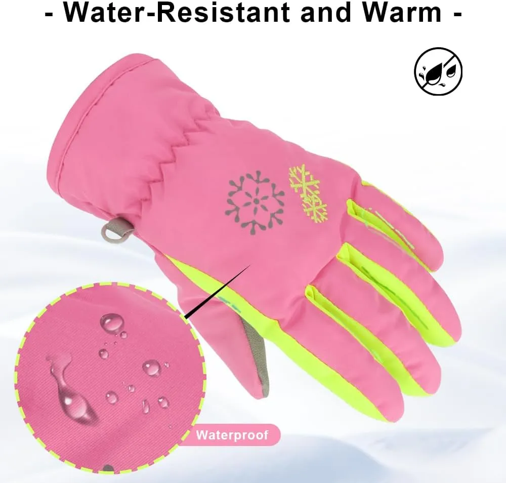 3 Sizes Kids Gloves, Snow & Ski Gloves for Boys & Girls, Winter Waterproof