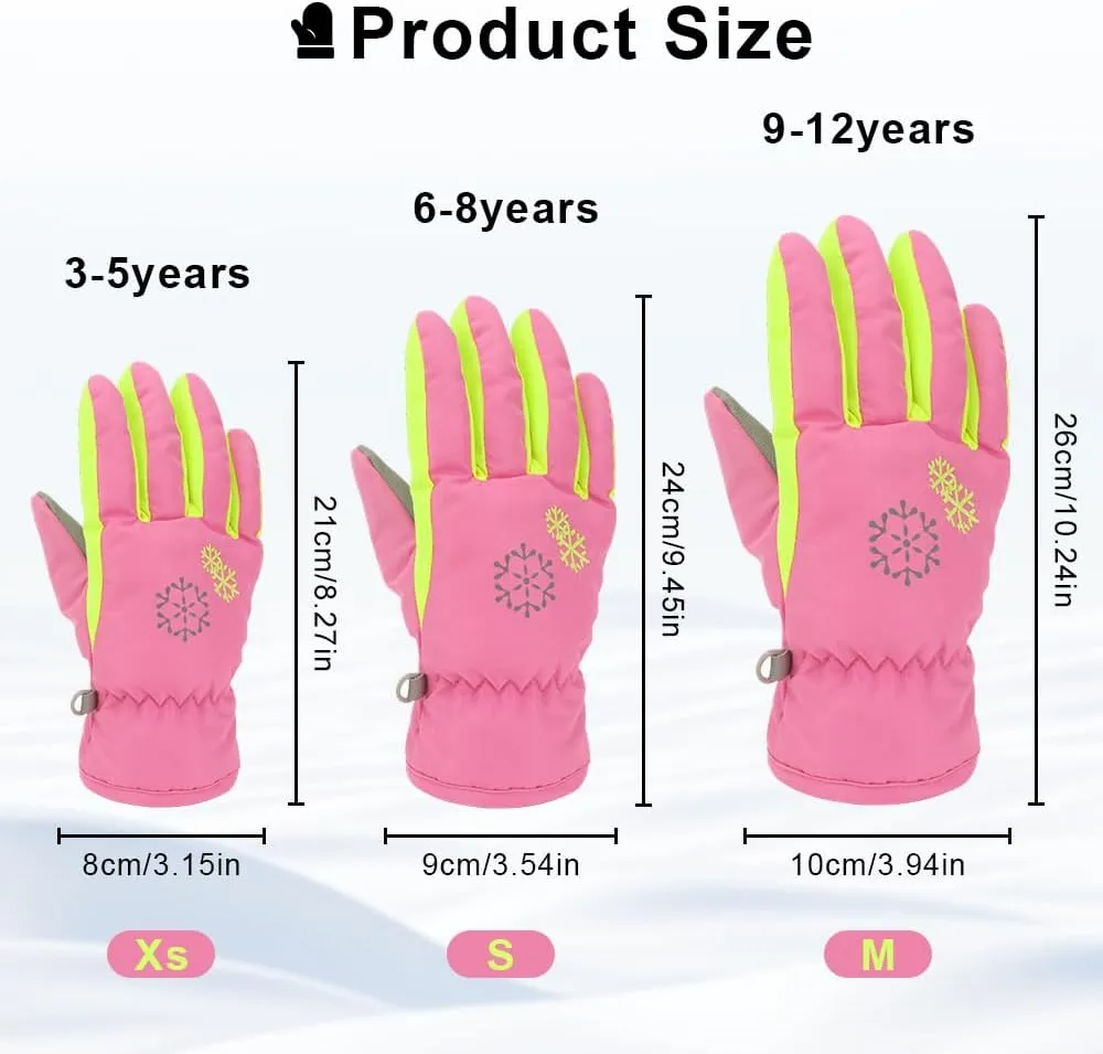 3 Sizes Kids Gloves, Snow & Ski Gloves for Boys & Girls, Winter Waterproof