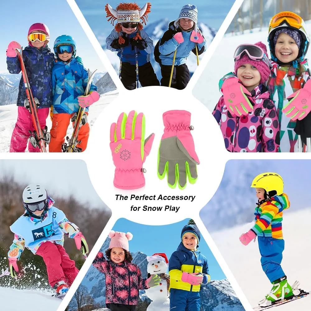 3 Sizes Kids Gloves, Snow & Ski Gloves for Boys & Girls, Winter Waterproof