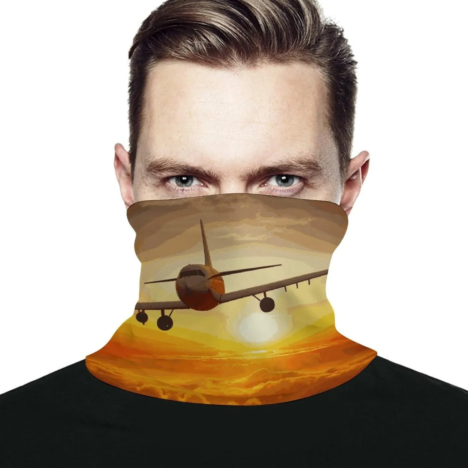 Aircraft Plane at Sunset Face Mask for Cold Weather Neck Gaiter Scarf Windproof Bandana for Men Women Elastic Balaclava Headbands for Motorcycle Cycling Riding Skiing Party