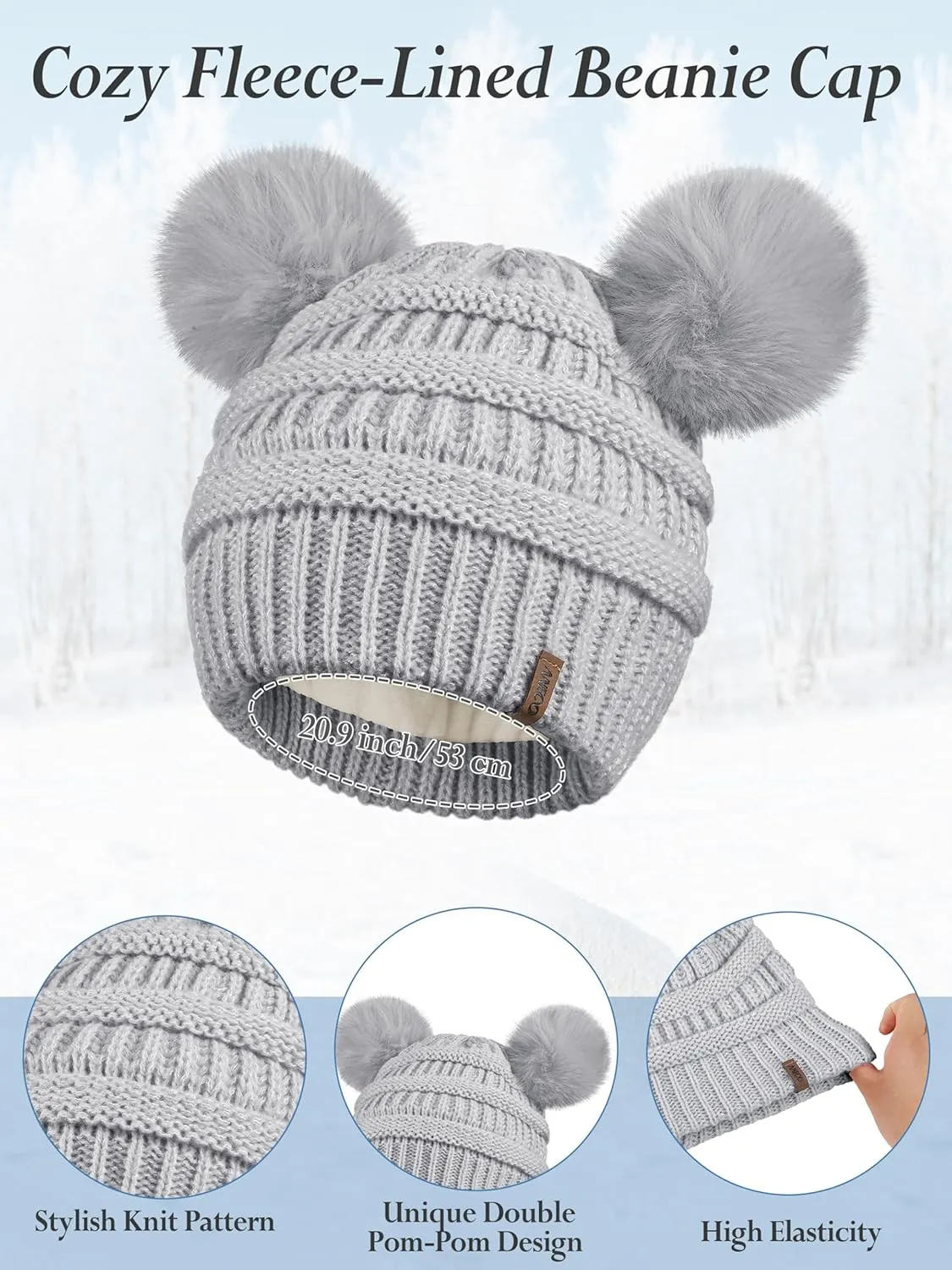 Aneco Women Winter Beanie Hat Scarf Gloves Set Warm Fleece Cap with PomPom Knit Anti-Slip Touchscreen Gloves for Cold Weather