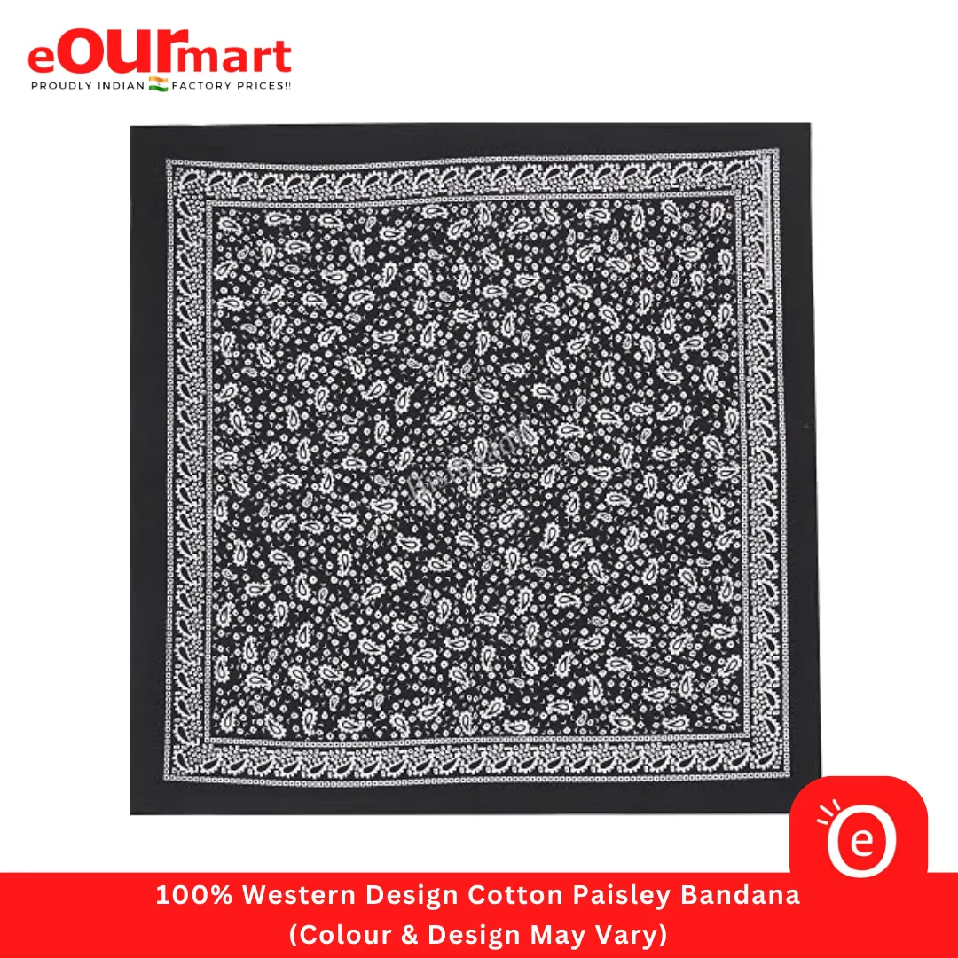Bandana 100% Western Design Cotton Paisley, Black (Colour & Design May Vary)