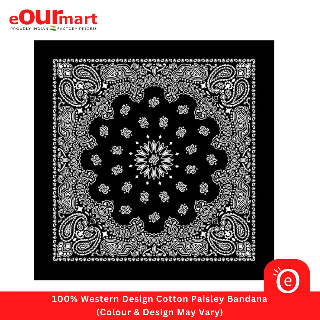 Bandana 100% Western Design Cotton Paisley, Black (Colour & Design May Vary)