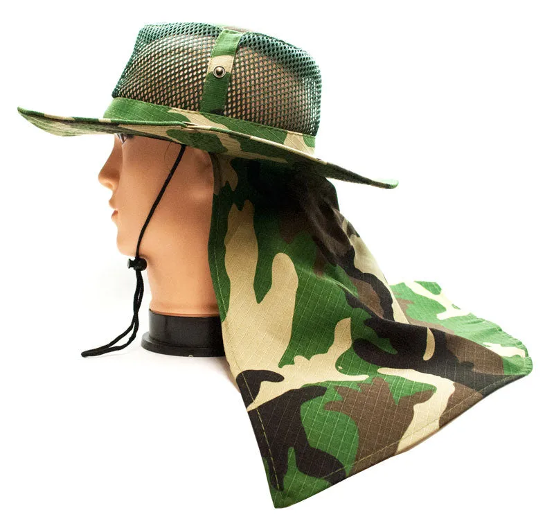 Camouflage Mesh Boonie Hats with Flap Neck Cover