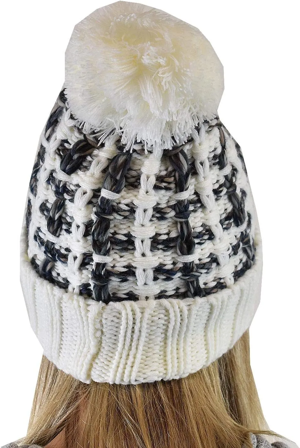 C.C Winter Warm Chunky Thick Ombre Double Slipstitch Knit Pom Cuff Beanie