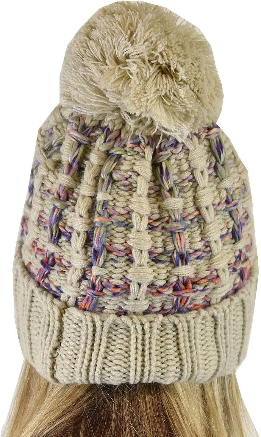 C.C Winter Warm Chunky Thick Ombre Double Slipstitch Knit Pom Cuff Beanie