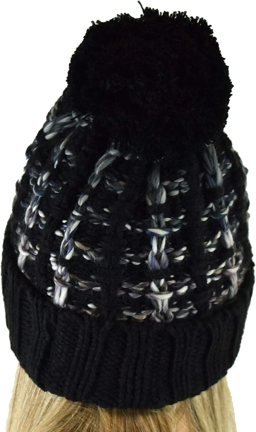 C.C Winter Warm Chunky Thick Ombre Double Slipstitch Knit Pom Cuff Beanie