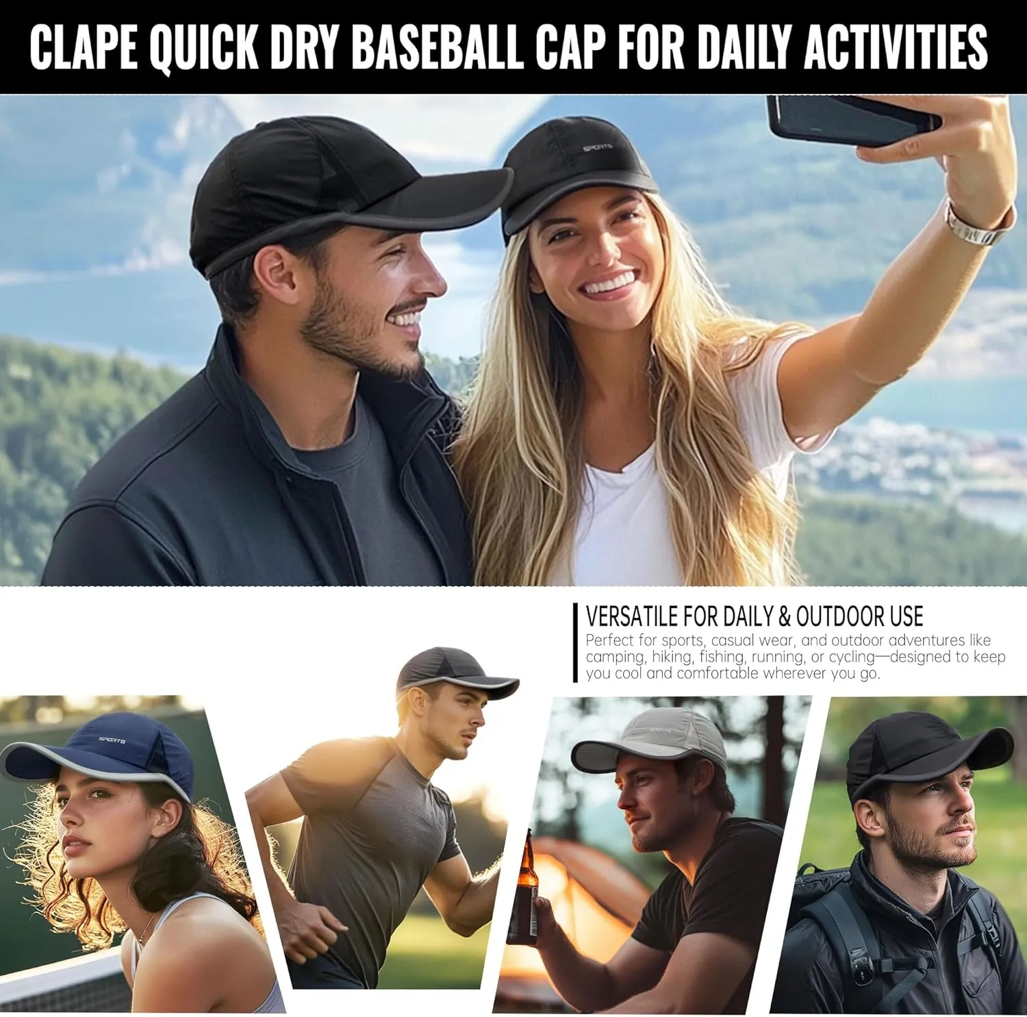 CLAPE Mens Hat Quick Dry Golf Baseball Cap UPF50  Unstructured Outdoor Caps Unisex Breathable Sports Cap Adjustable Sun Hat