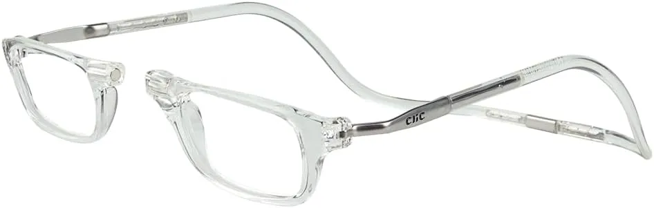 Clic Magnetic Reading Glasses for Men or Women, Computer Readers, Original Expandable (M-XL, Clear, 1.25 Magnification)