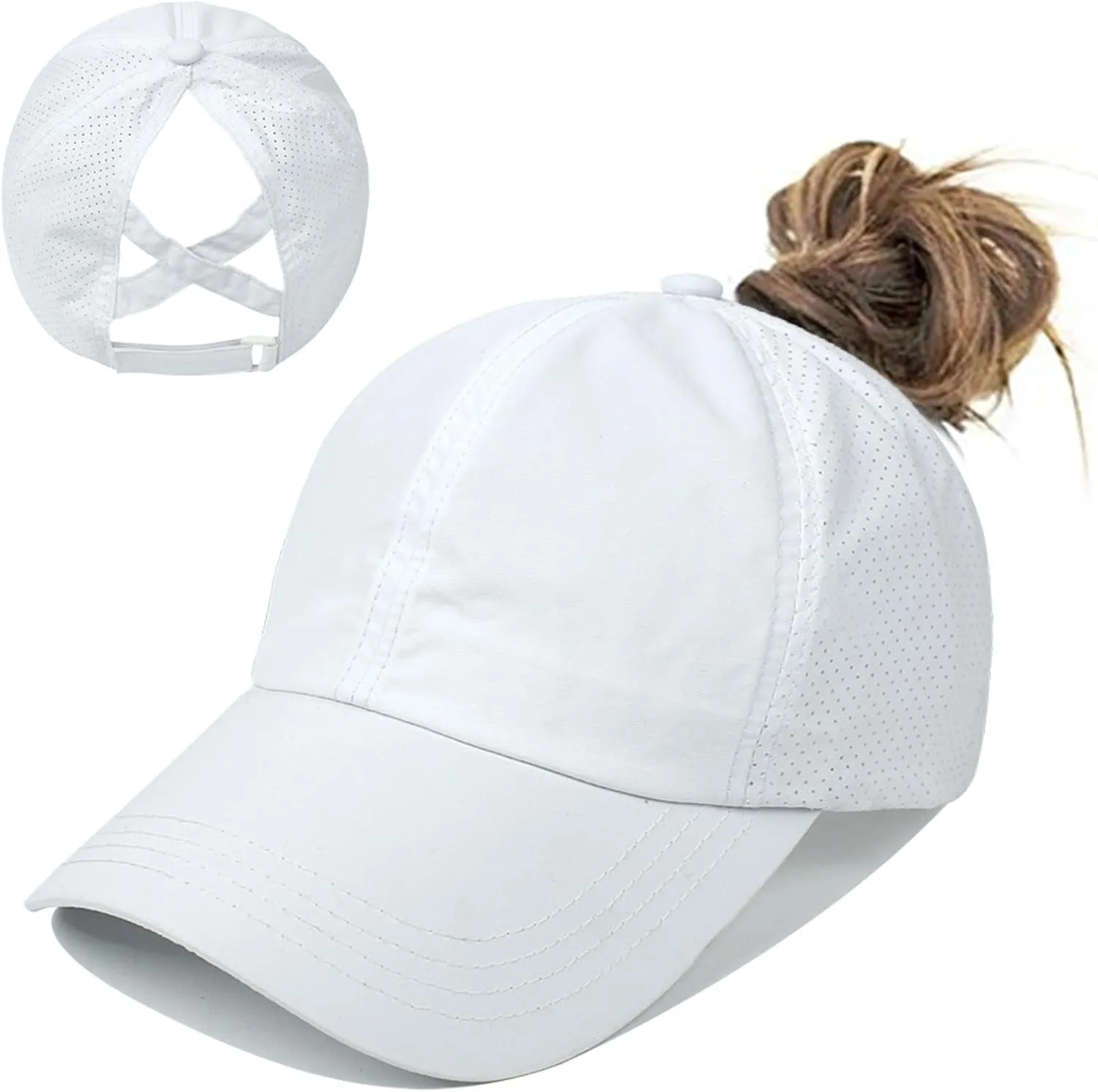 Criss-Cross Ponytail-Baseball-Cap for Women - Summer Adjustable Quick-Dry High-Messy-Bun Dad-Hat Fit for 22"