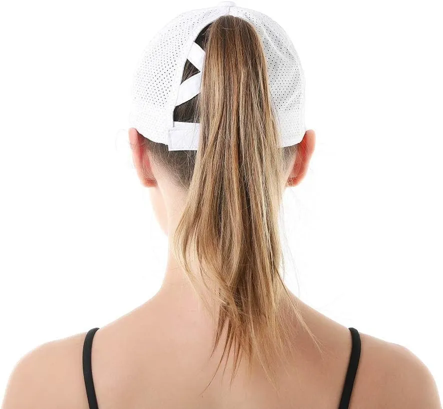 Criss-Cross Ponytail-Baseball-Cap for Women - Summer Adjustable Quick-Dry High-Messy-Bun Dad-Hat Fit for 22"