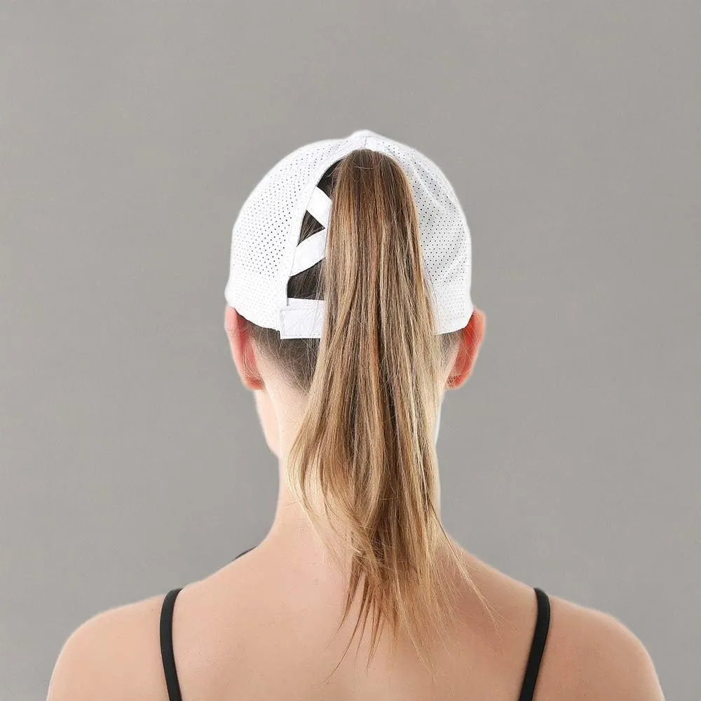 Criss-Cross Ponytail-Baseball-Cap for Women - Summer Adjustable Quick-Dry High-Messy-Bun Dad-Hat Fit for 22"