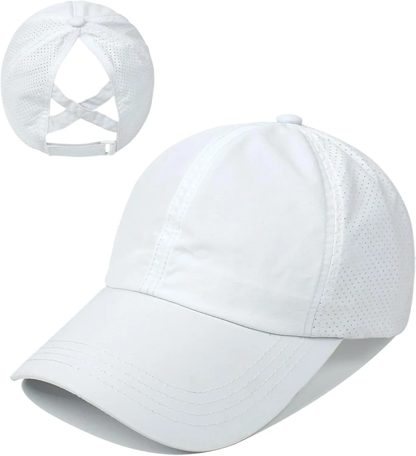 Criss-Cross Ponytail-Baseball-Cap for Women - Summer Adjustable Quick-Dry High-Messy-Bun Dad-Hat Fit for 22"