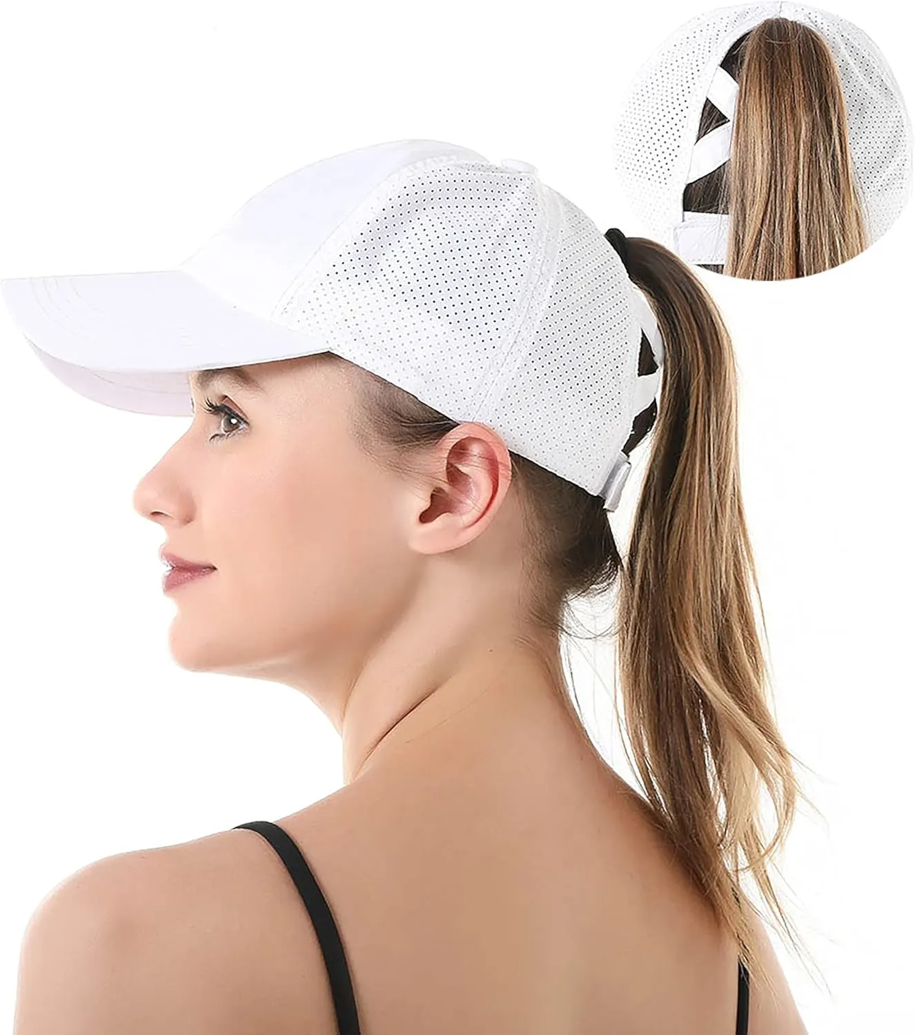 Criss-Cross Ponytail-Baseball-Cap for Women - Summer Adjustable Quick-Dry High-Messy-Bun Dad-Hat Fit for 22"