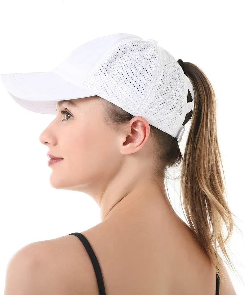 Criss-Cross Ponytail-Baseball-Cap for Women - Summer Adjustable Quick-Dry High-Messy-Bun Dad-Hat Fit for 22"