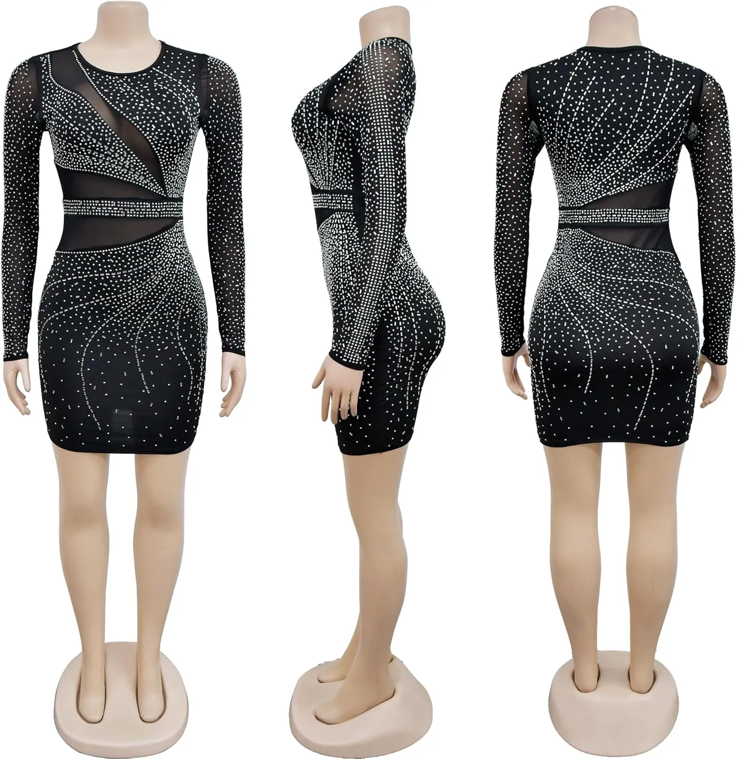 CUTUBLY Women's Sexy Spaghetti Strap Rhinestone Clubwear Feather Hem Mini Dress Club Night Outfit