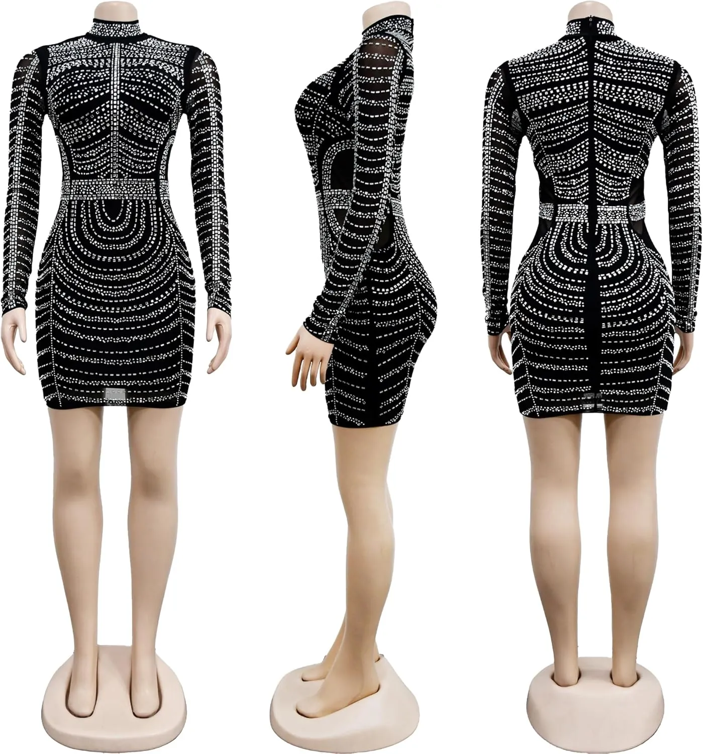 CUTUBLY Women's Sexy Spaghetti Strap Rhinestone Clubwear Feather Hem Mini Dress Club Night Outfit