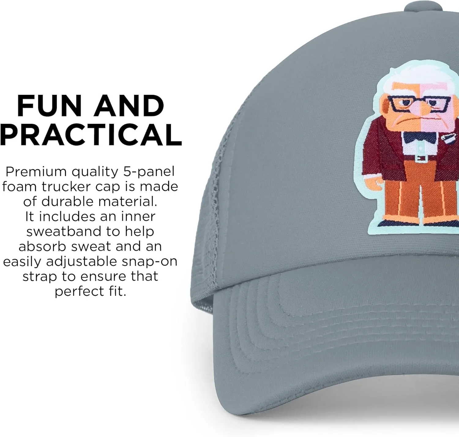 Disney Adult Trucker Hat, UP, Carl Fredricksen Mesh Snapback Baseball Cap