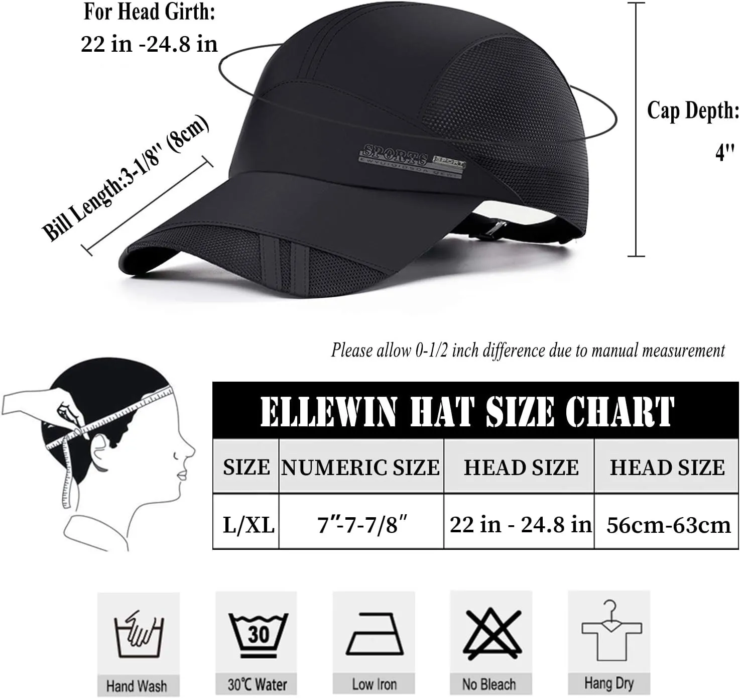 ELLEWIN Baseball Cap Running Hat Golf Hats Men Pickleball Quick Dry Caps Hat for Men and Women Sun Protection