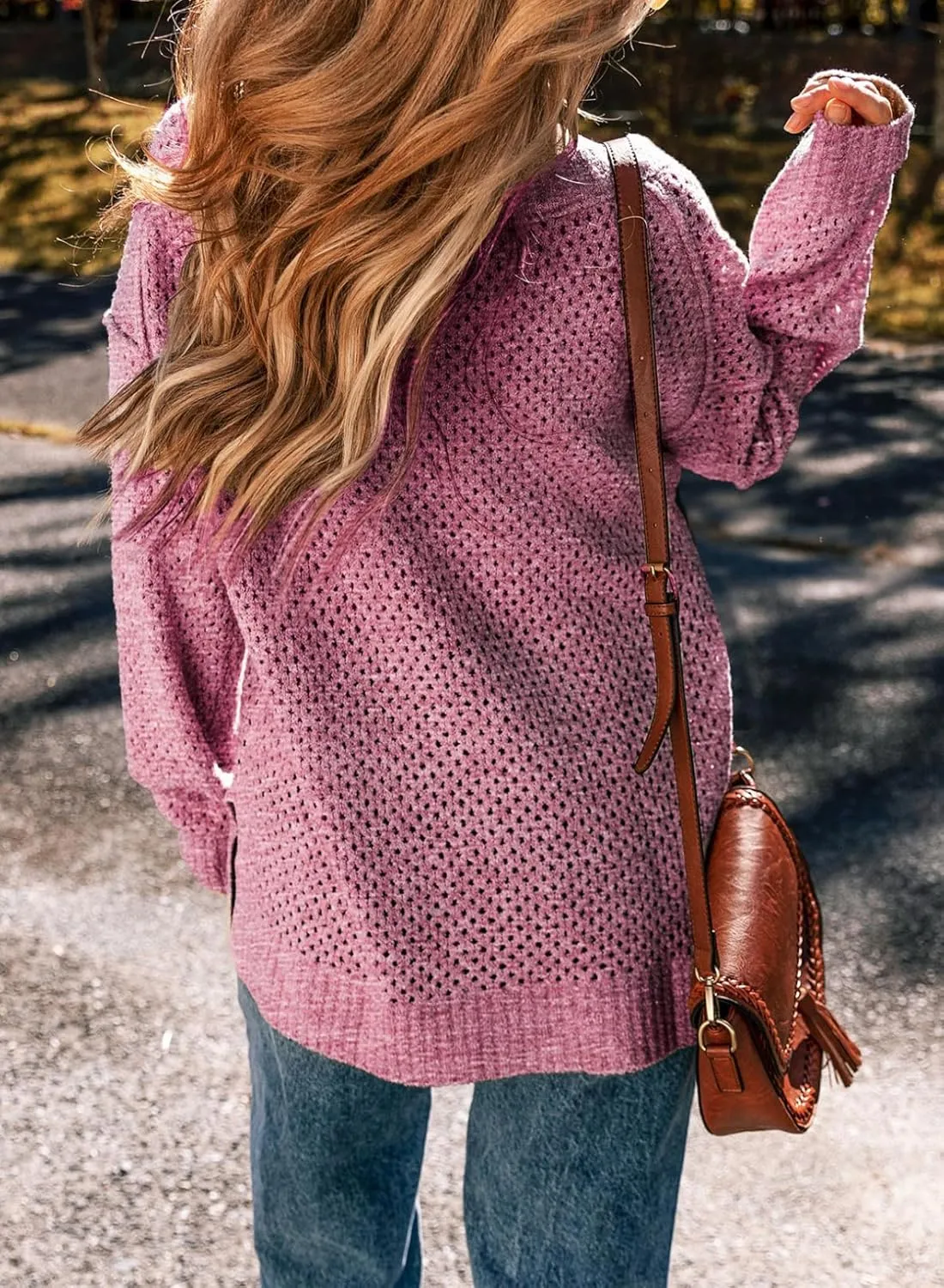 EVALESS Sweaters for Women 2024 Fall Winter Long Sleeve V Neck Crochet Sweater Hollow Out Knitwear Pullover Jumper Tops
