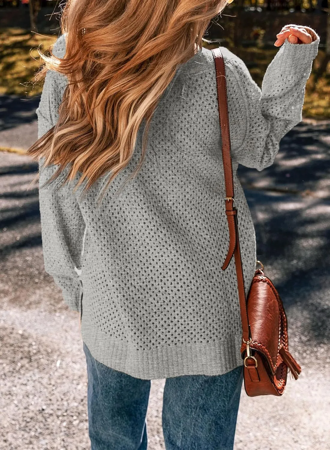 EVALESS Sweaters for Women 2024 Fall Winter Long Sleeve V Neck Crochet Sweater Hollow Out Knitwear Pullover Jumper Tops