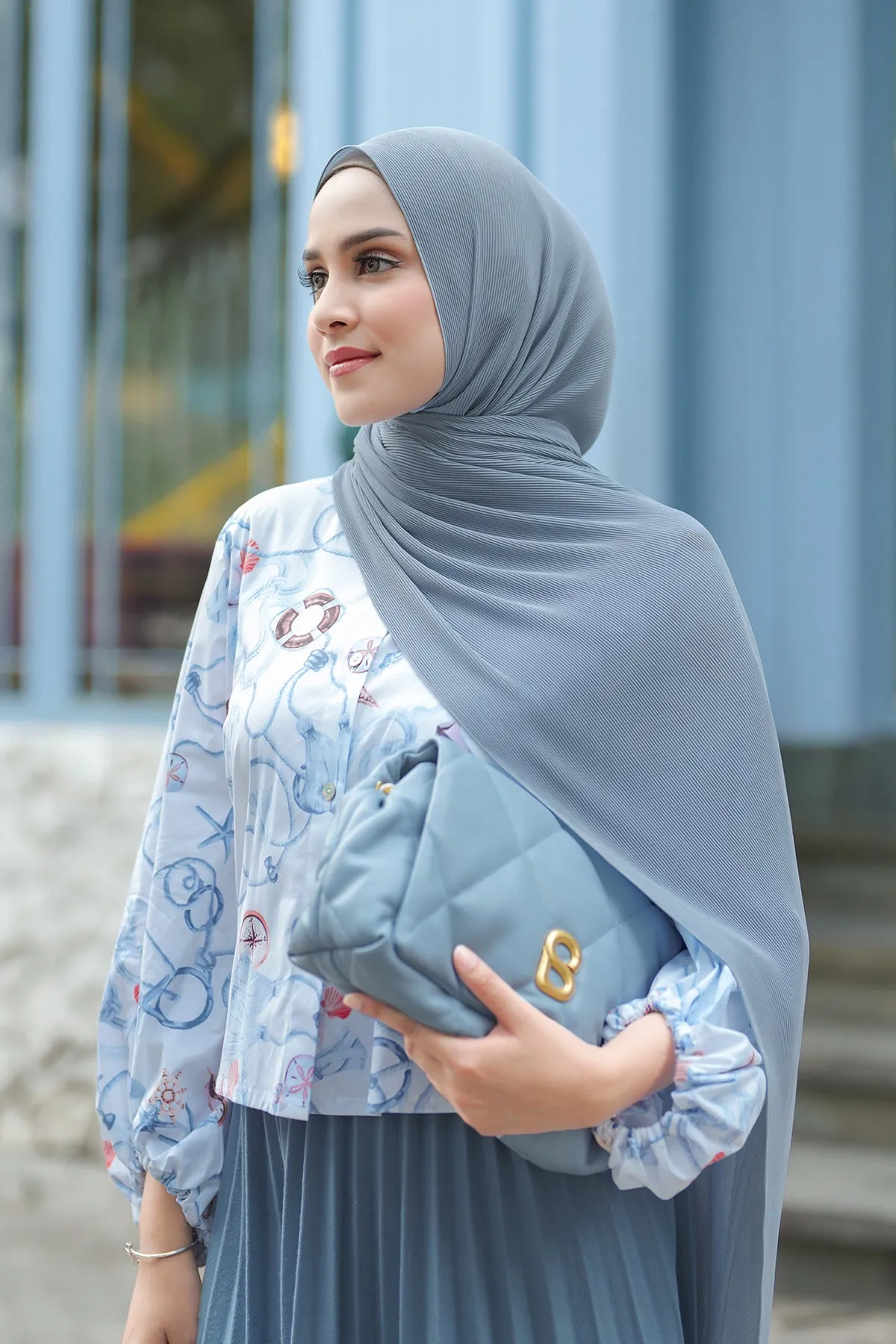 Everyday Pleated Shawl - Ashley Blue