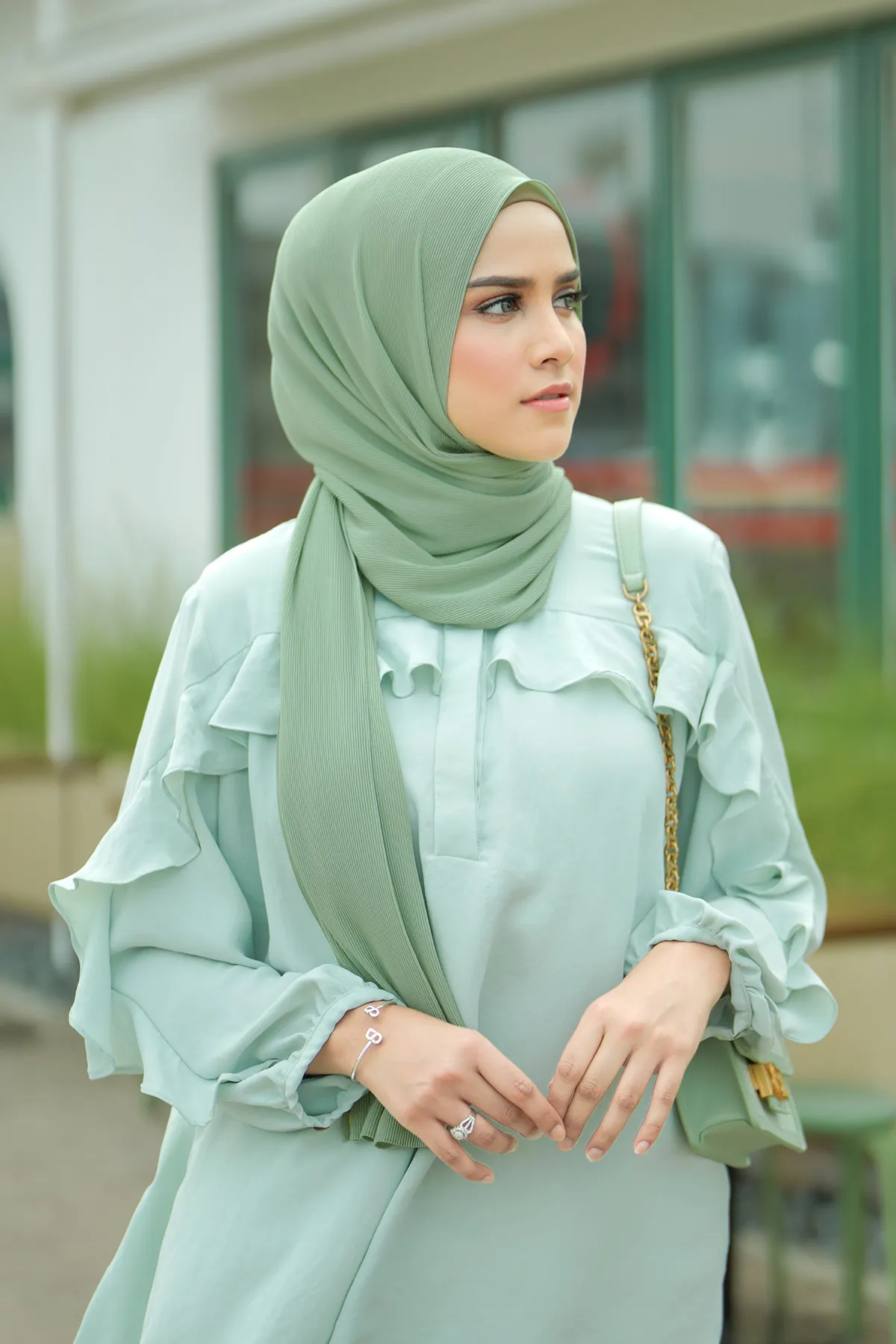 Everyday Pleated Shawl - Quiet Green