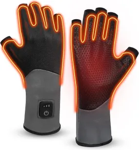 Fingerless Thin Heated Glove Liners for Man Women, Rechargeable Touchscreen Heating Gloves, Electric Heated Mittens with 2 Battery Thermal Gloves for Hunting, Camping, Gaming, Ice Fishing