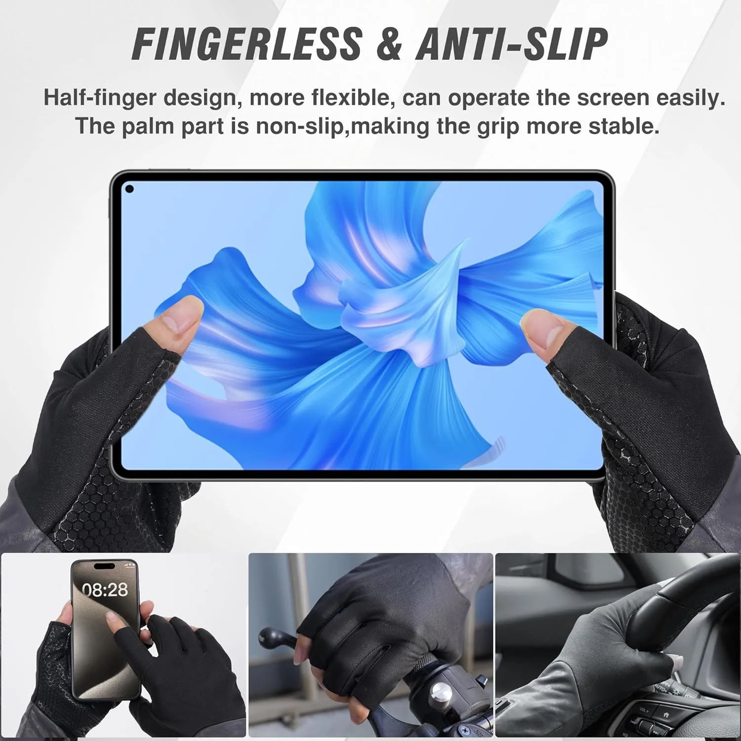 Fingerless Thin Heated Glove Liners for Man Women, Rechargeable Touchscreen Heating Gloves, Electric Heated Mittens with 2 Battery Thermal Gloves for Hunting, Camping, Gaming, Ice Fishing