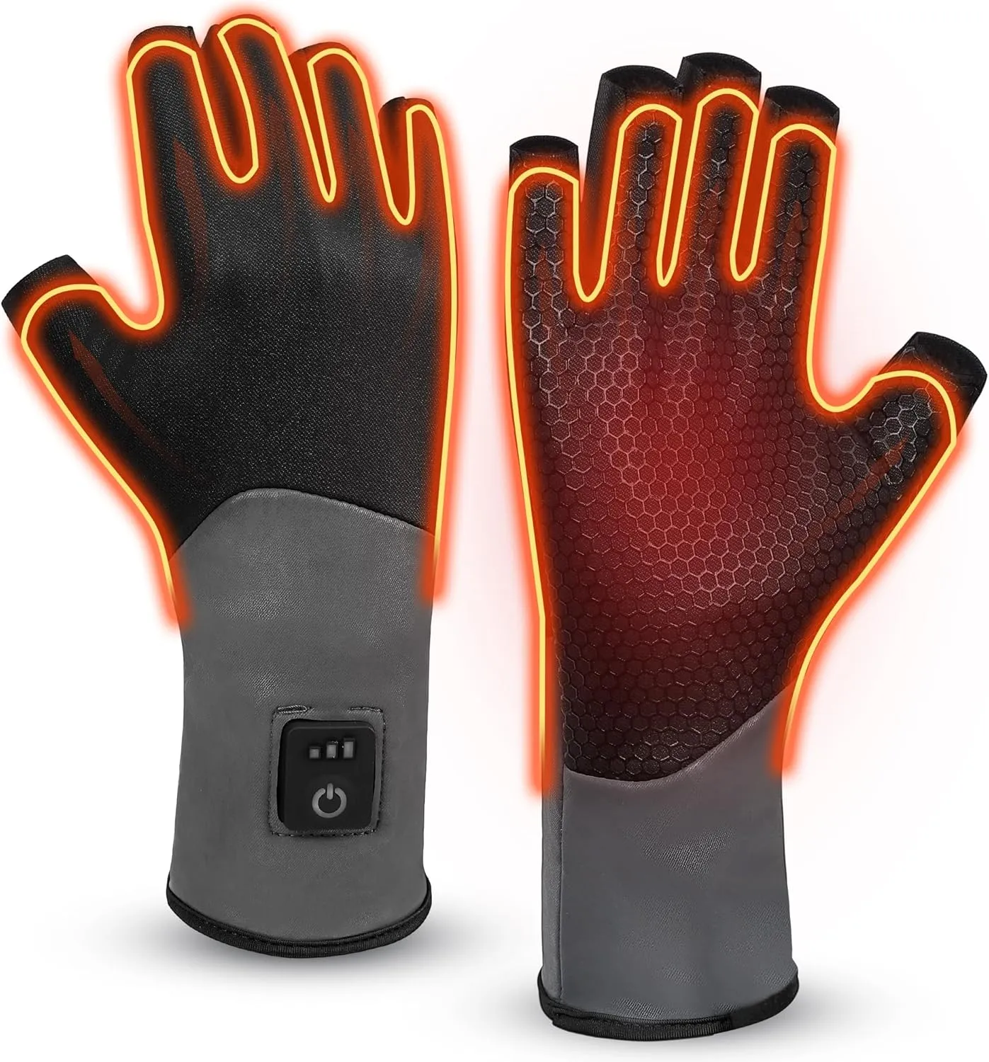 Fingerless Thin Heated Glove Liners for Man Women, Rechargeable Touchscreen Heating Gloves, Electric Heated Mittens with 2 Battery Thermal Gloves for Hunting, Camping, Gaming, Ice Fishing
