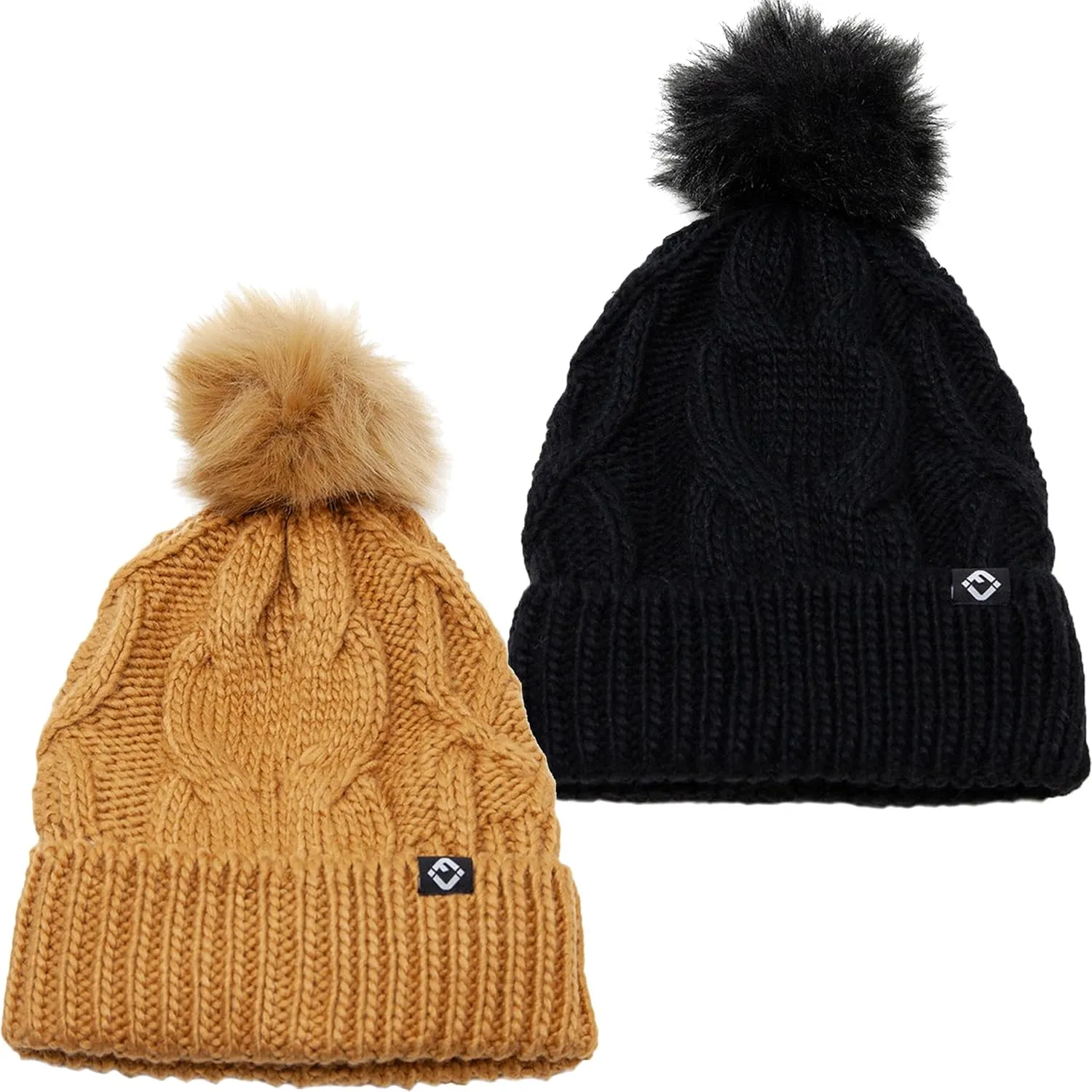 Funky Junque Toddler Girl Winter Hat Beanie with Faux Fur Pom Pom, Warm Cable Knit Fleece Lined Cap, Ages 2-5