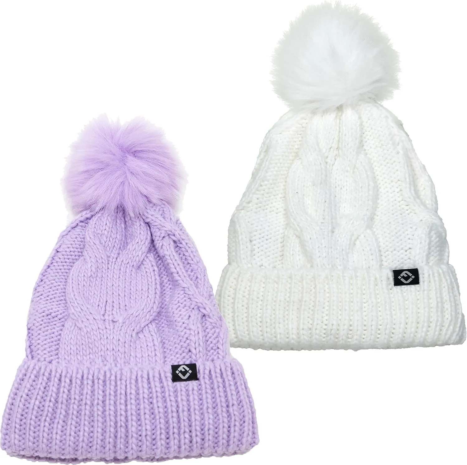 Funky Junque Toddler Girl Winter Hat Beanie with Faux Fur Pom Pom, Warm Cable Knit Fleece Lined Cap, Ages 2-5