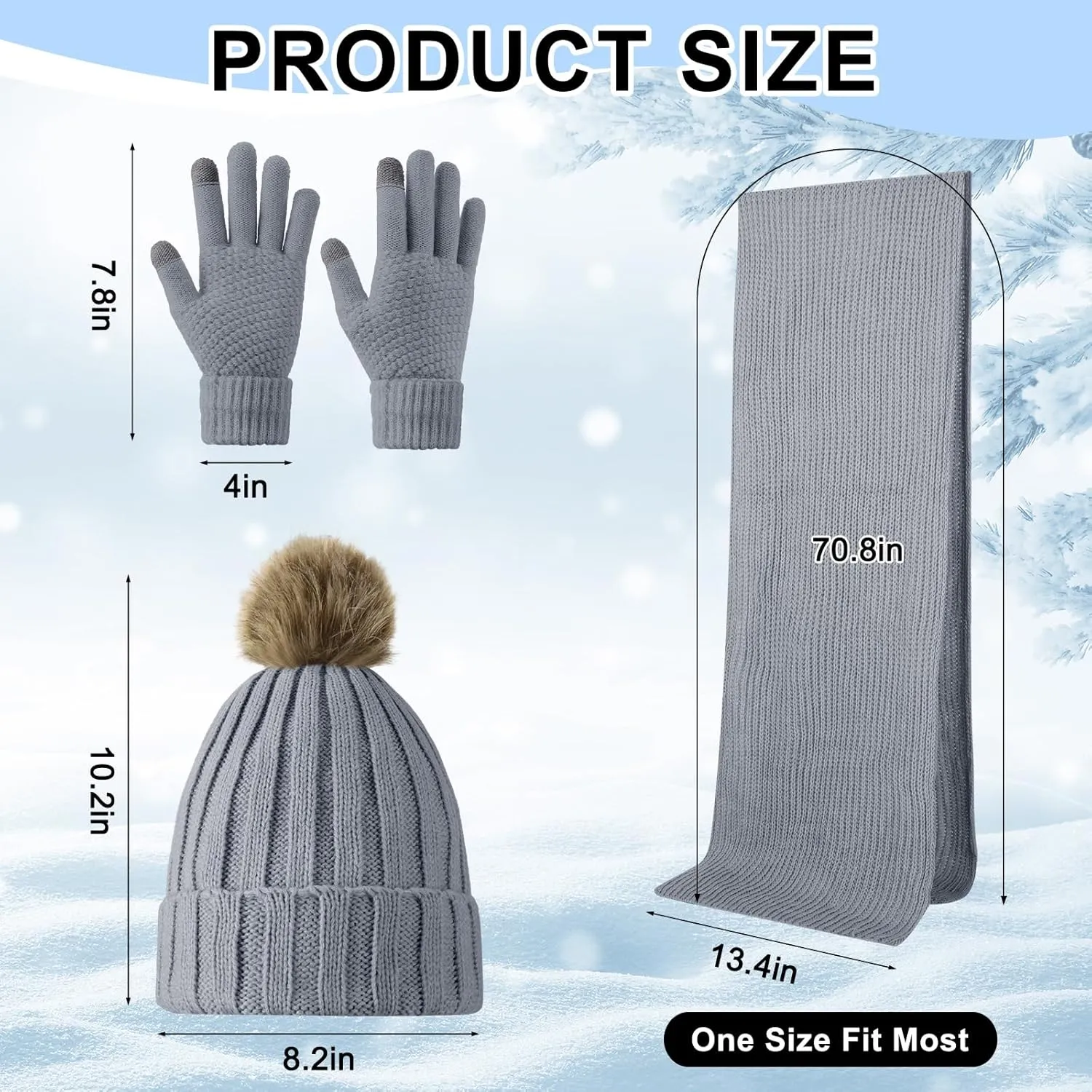 Geyoga 9 Pcs Winter Beanie Hat Scarf Gloves Set for Women and Men, Warm Knitted Pom Pom Beanie Hat Scarves Gloves