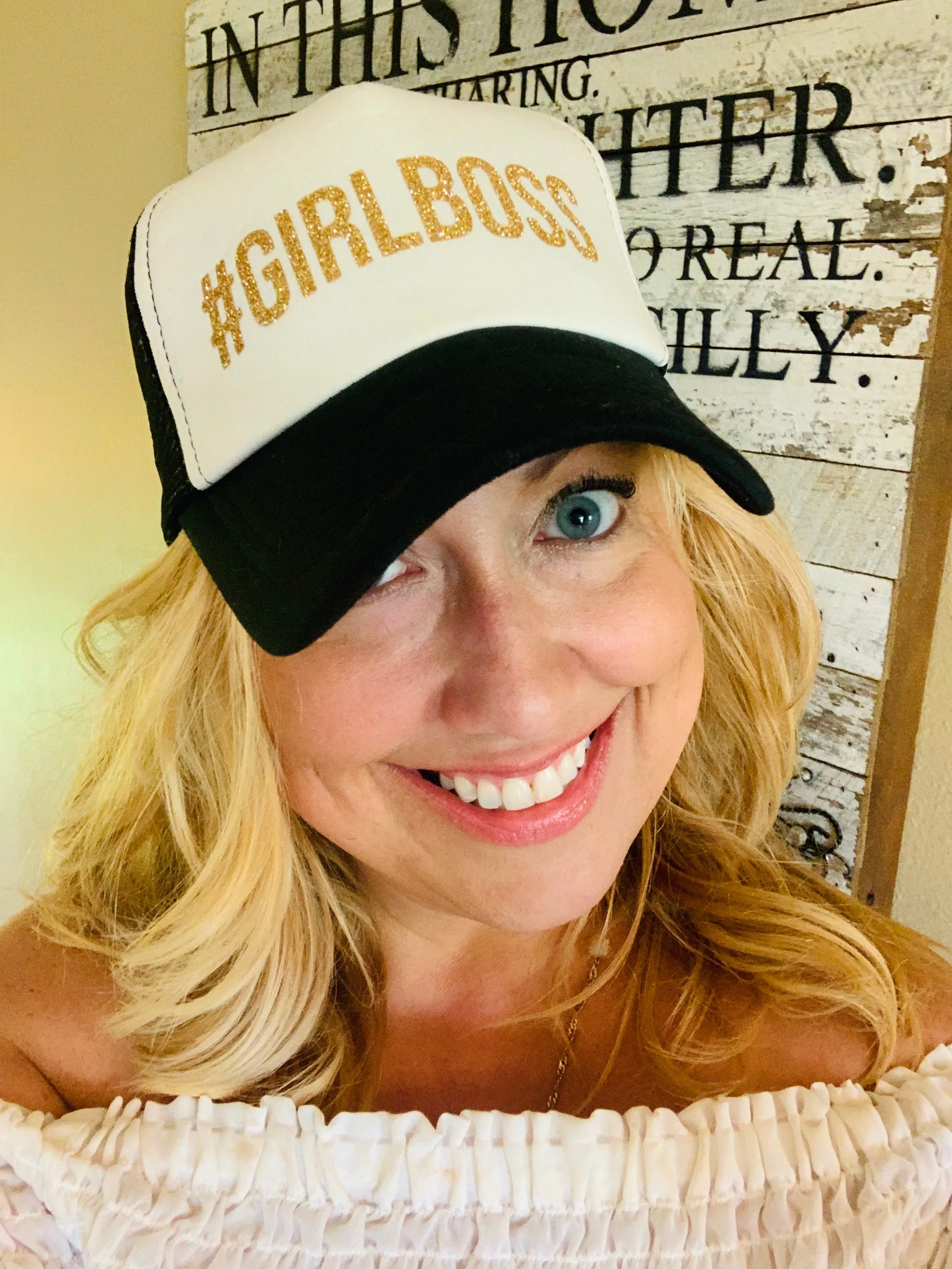 #Girlboss hats Glitter letters Womens snap back