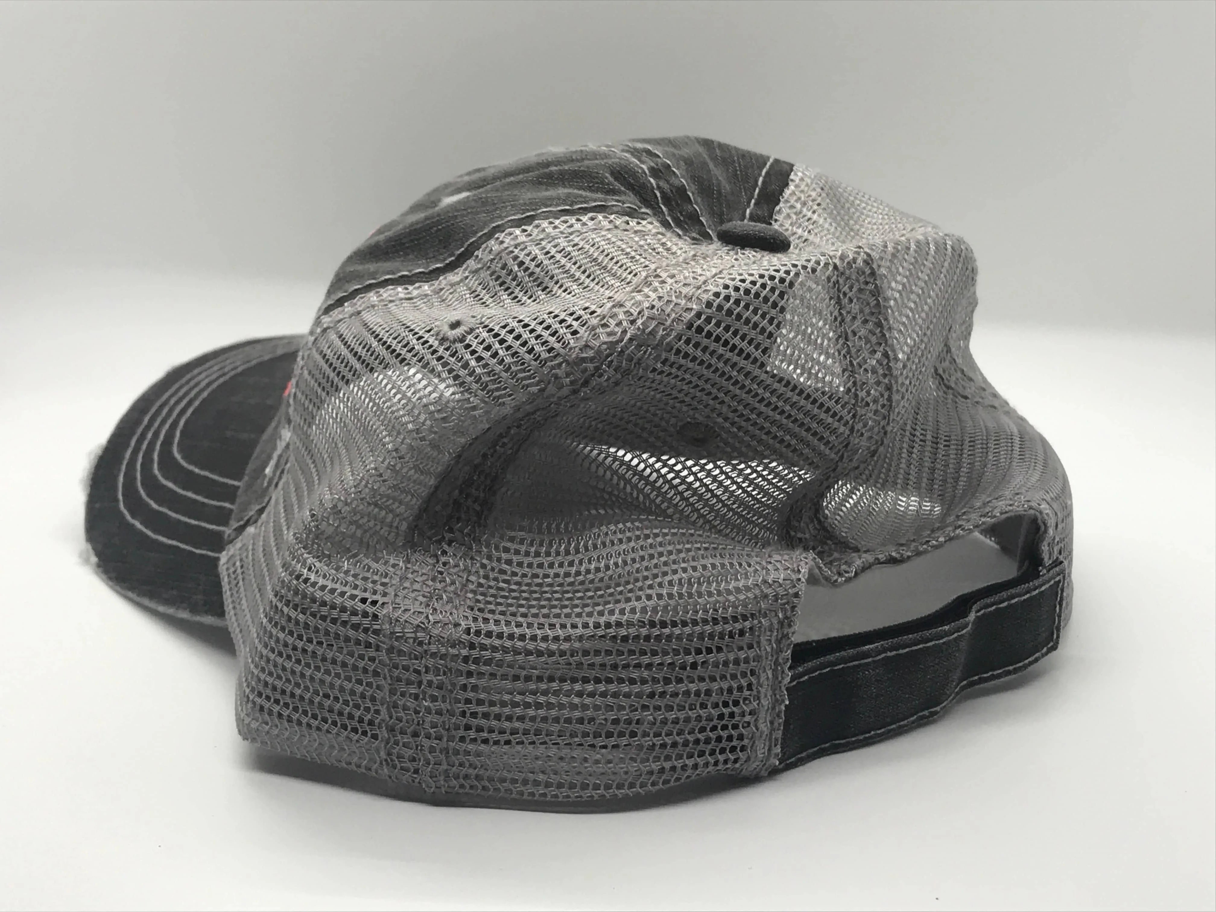 Hats - Distressed Black with Grey Back with Red Logo