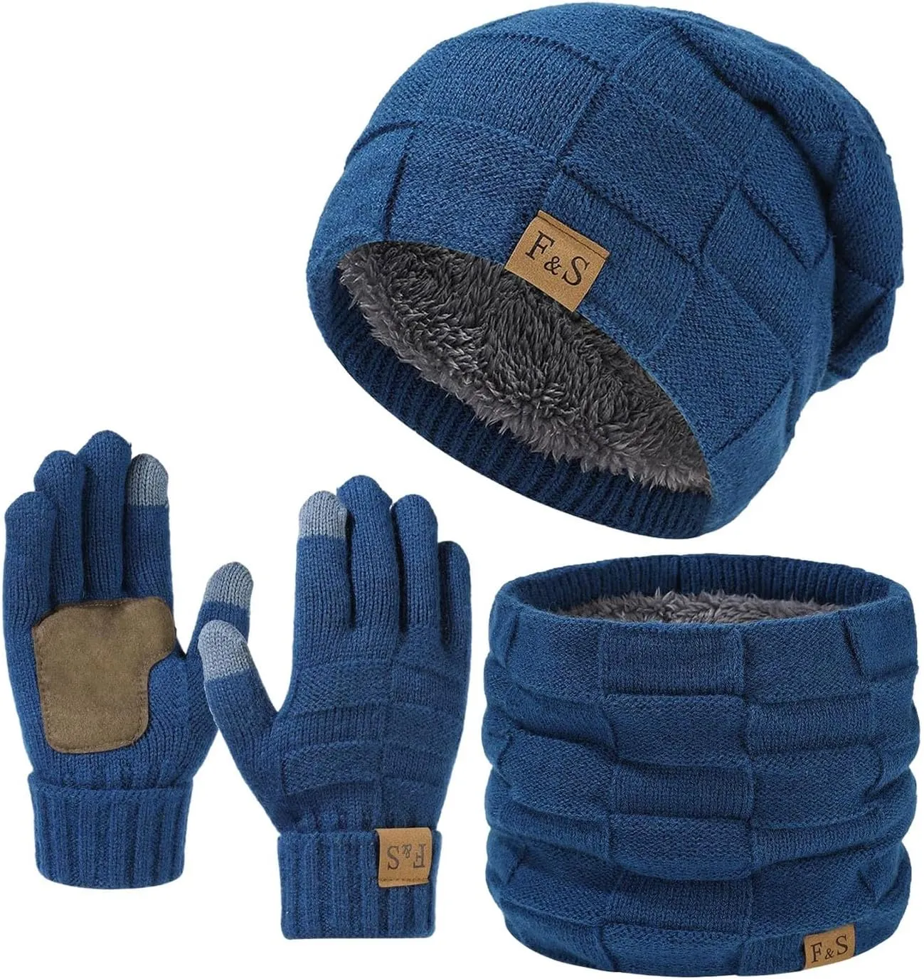Hats Scarf Gloves Set for Women Men Fleece Lined Beanie Hats Neck Warmer Knit Gloves Hat Scarf and Gloves Set