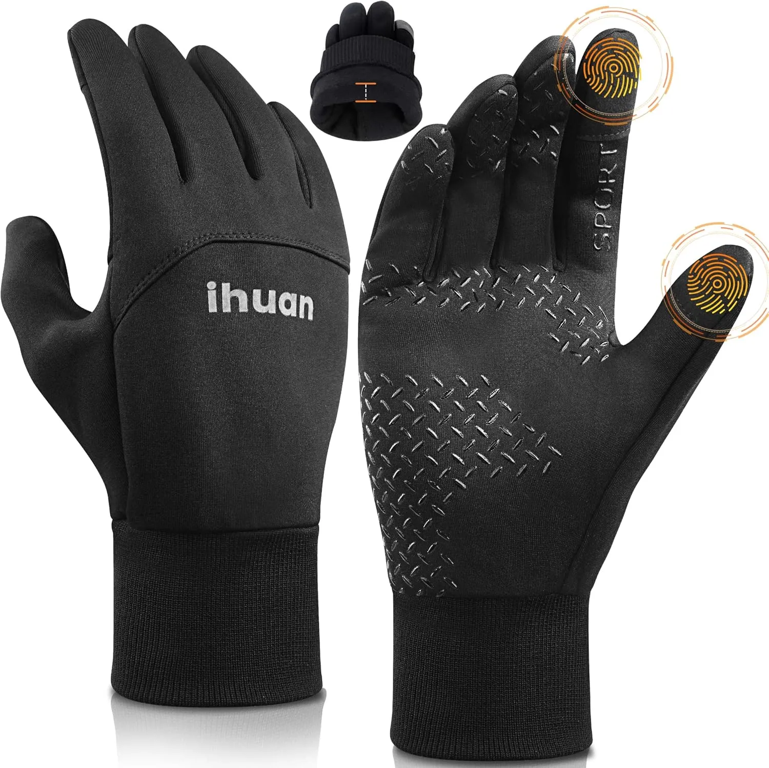 ihuan Winter Gloves for Men Women Waterproof Running Cycling for Cold Weather, Thermal Warm Windproof Material and Touch Screen Finger for Skiing Snow Driving Snowboarding