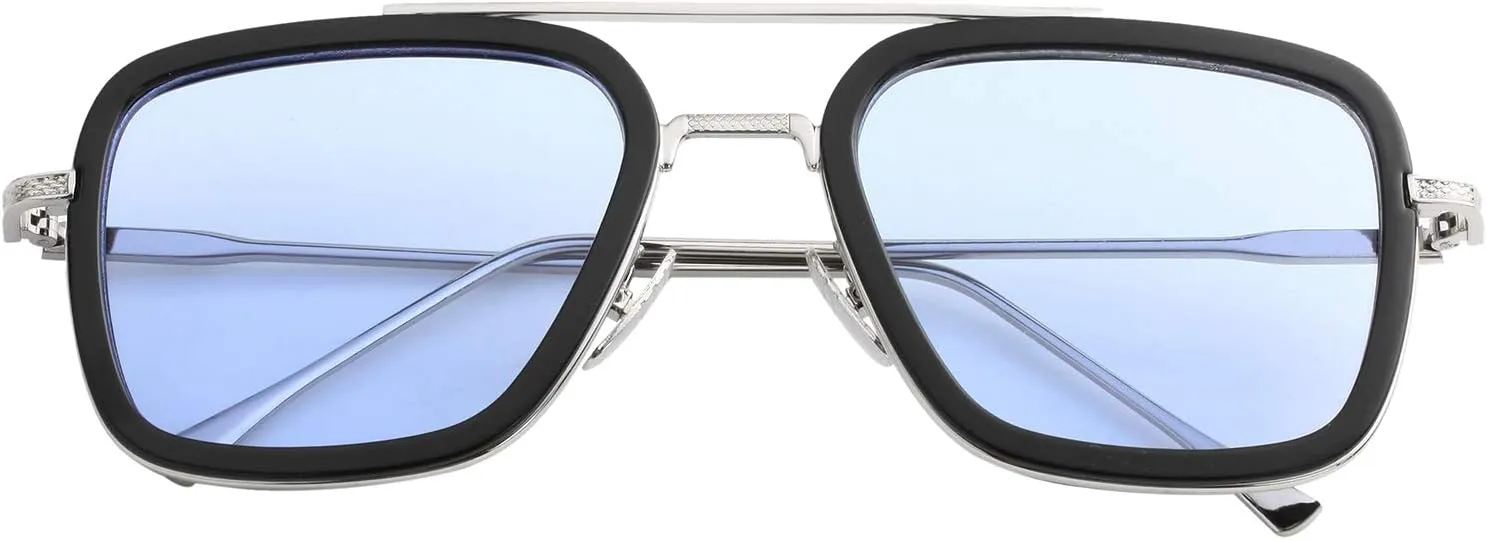 Kursan Polarized Tony Stark Sunglasses for Men Women Vintage Square Metal Frame Iron Man and Spider-Man Eyeglasses