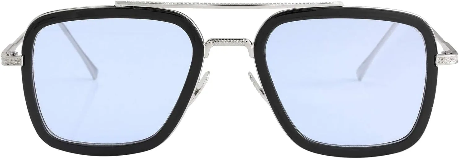 Kursan Polarized Tony Stark Sunglasses for Men Women Vintage Square Metal Frame Iron Man and Spider-Man Eyeglasses