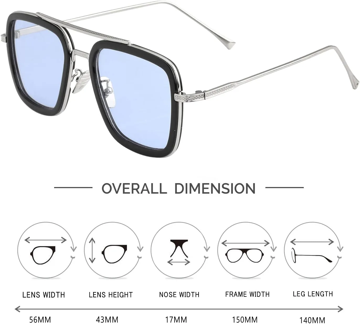 Kursan Polarized Tony Stark Sunglasses for Men Women Vintage Square Metal Frame Iron Man and Spider-Man Eyeglasses