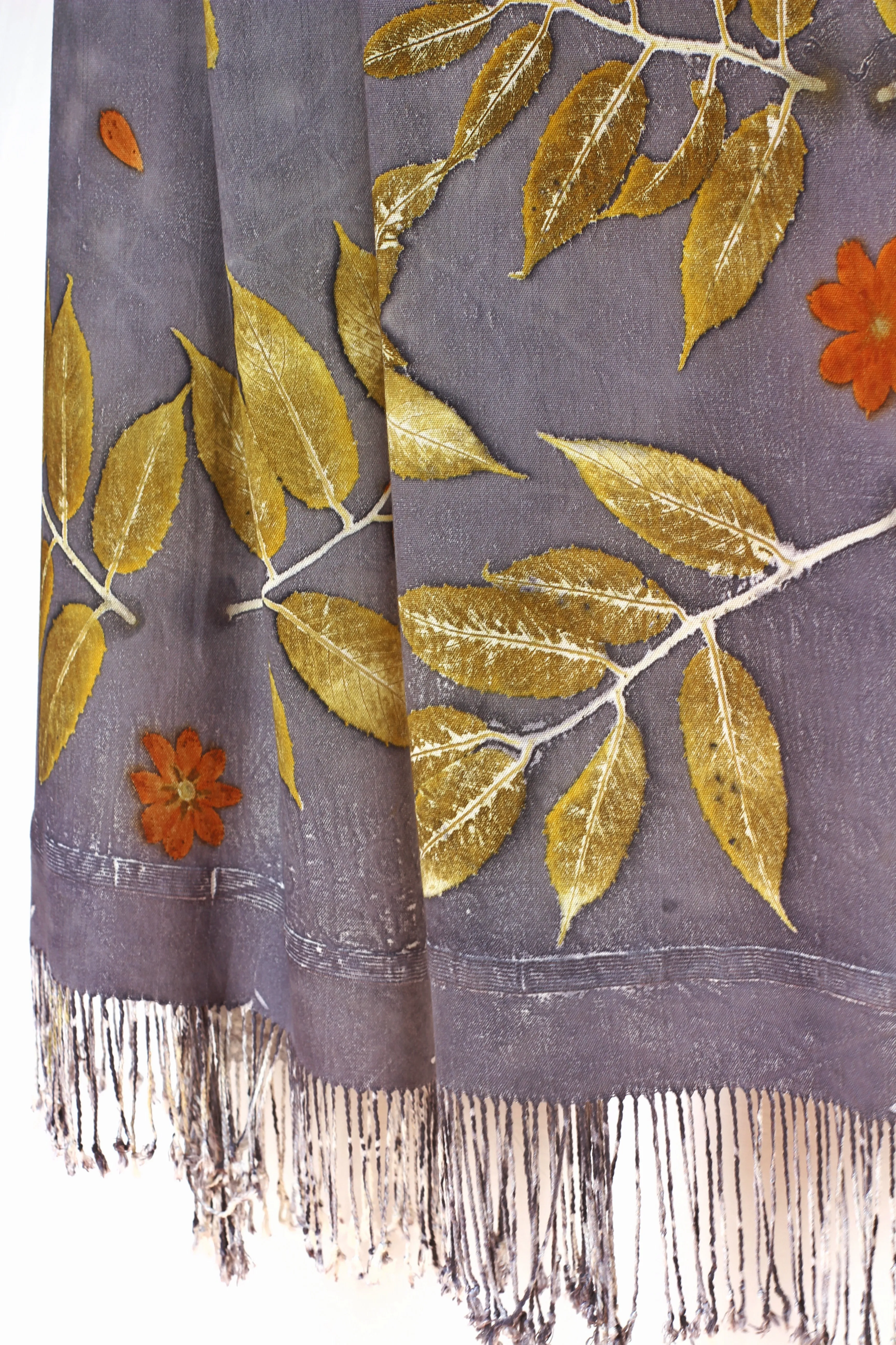 Light Grey Botanical Print Scarf | Indigenous Cotton | Handwoven & Naturally Dyed - 0007A-SY-HT