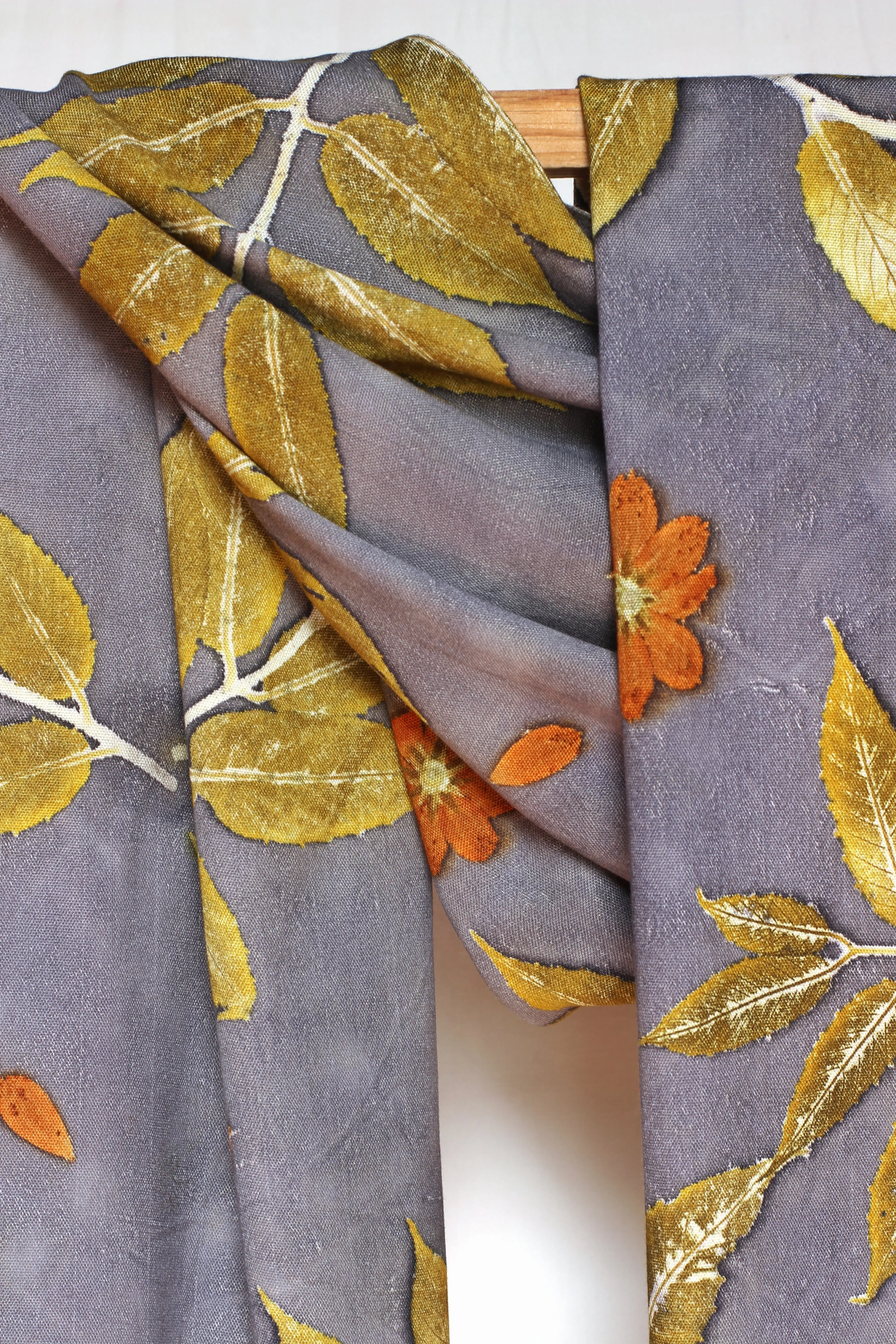 Light Grey Botanical Print Scarf | Indigenous Cotton | Handwoven & Naturally Dyed - 0007A-SY-HT
