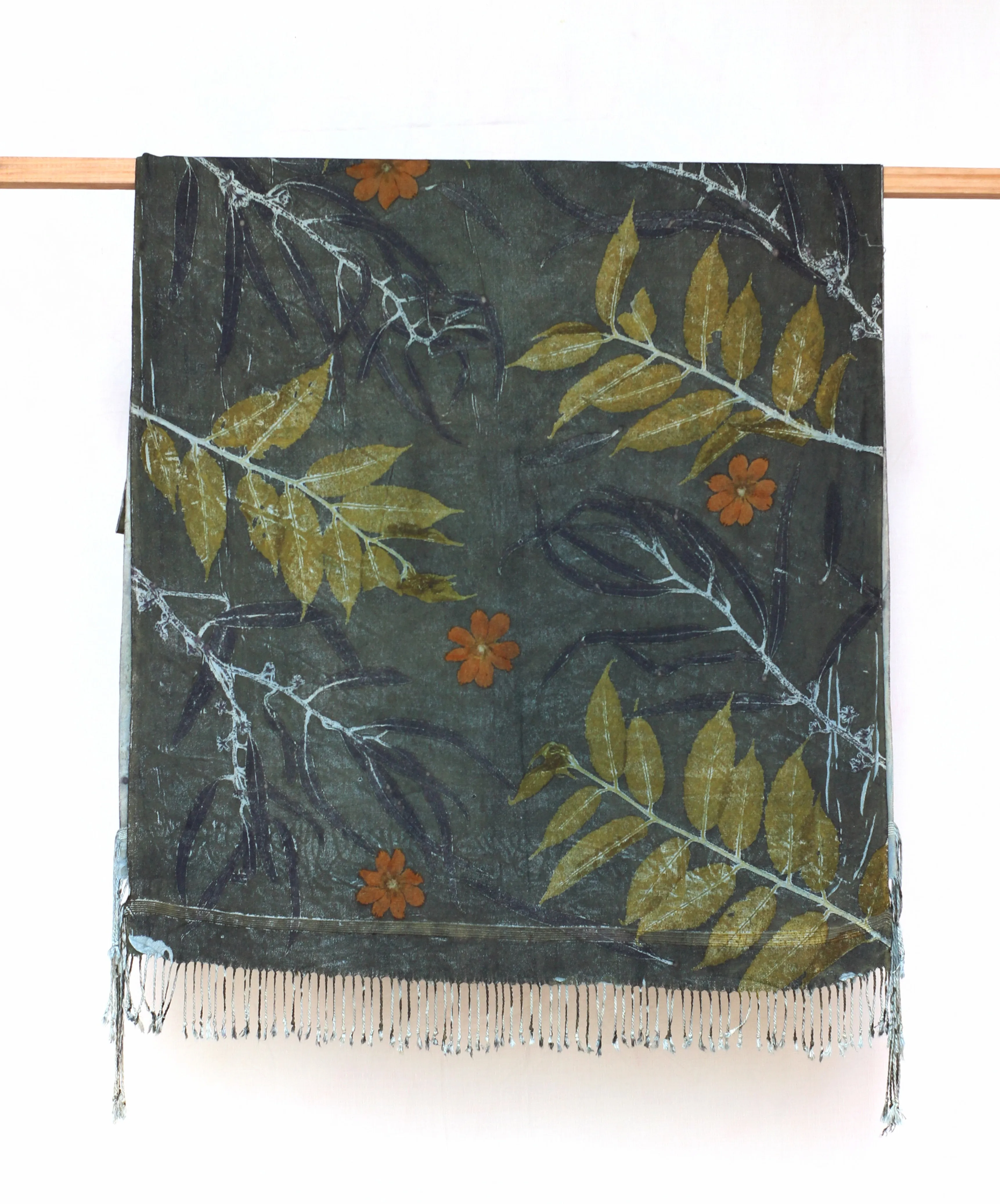 Medium Blue Botanical Print Scarf | Indigenous Cotton | Handwoven & Naturally Dyed - 0013A-SY-HT