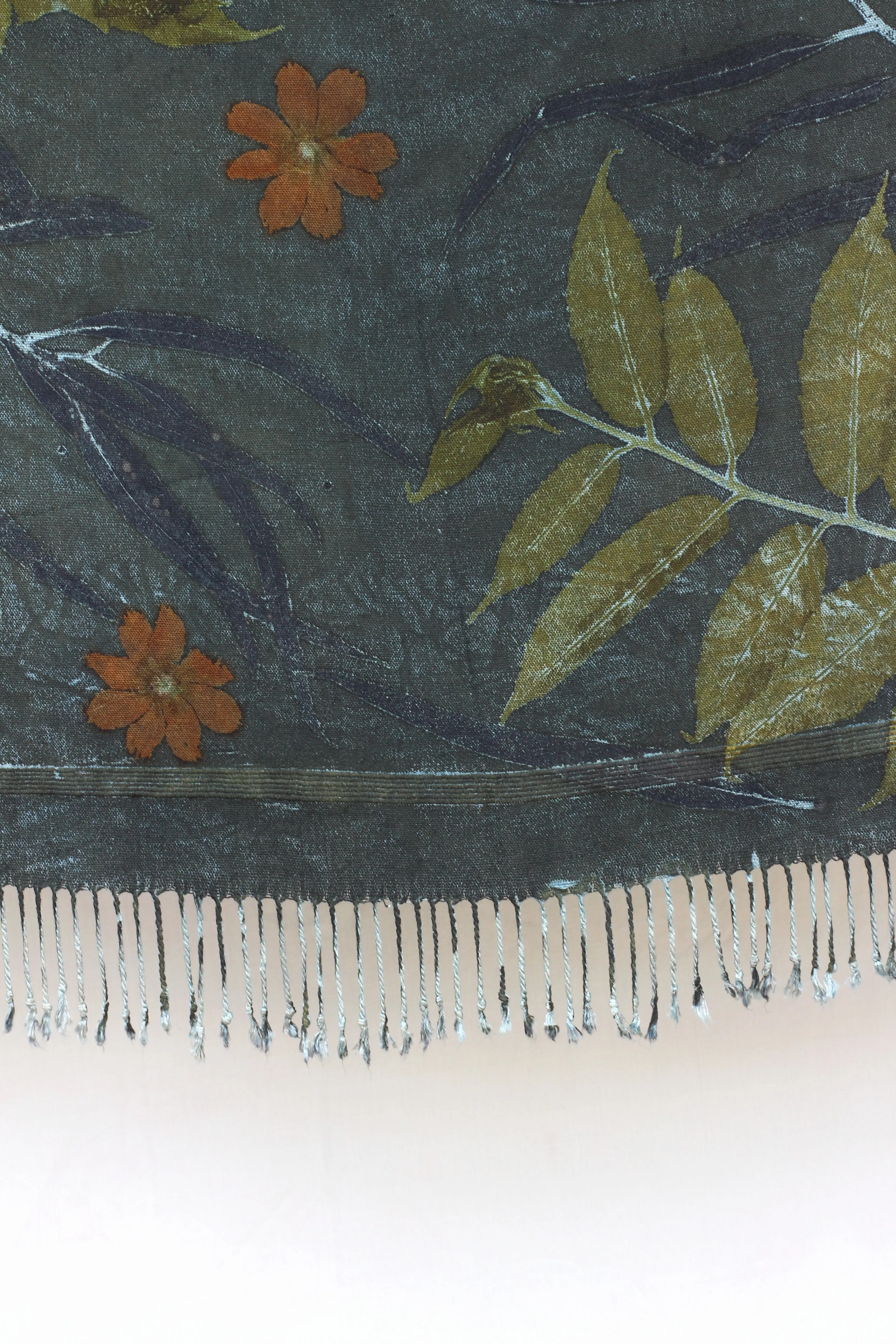 Medium Blue Botanical Print Scarf | Indigenous Cotton | Handwoven & Naturally Dyed - 0013A-SY-HT
