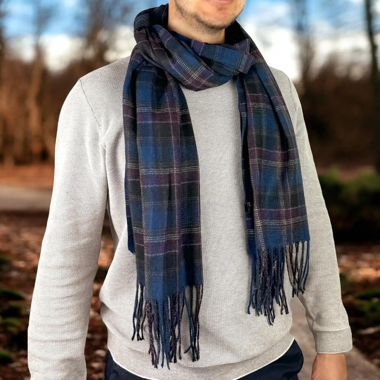 MELIFLUOS DESIGNED IN SPAIN Scarf for Men Reversible Elegant Cashmere Feel Men's Scarves for Spring Fall Winter