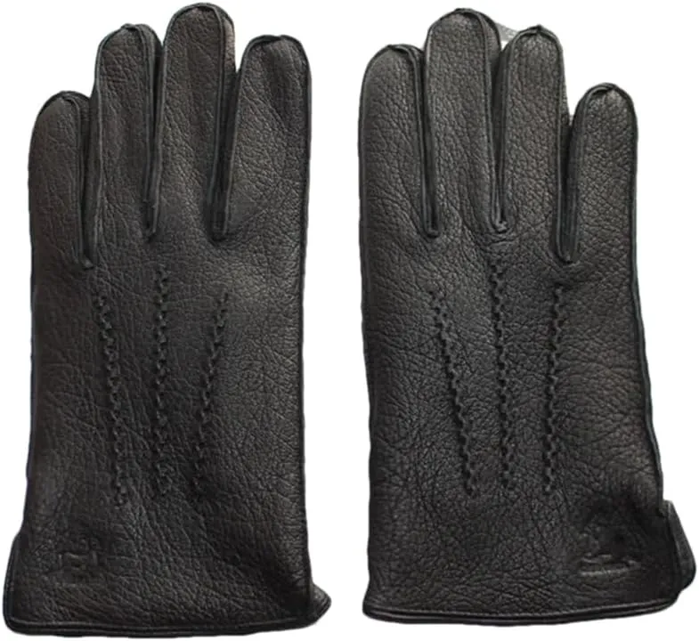 Men's Leather Outer Stitched Striped Retro Motorcycle Riding Driving Autumn And Winter Wool Gloves